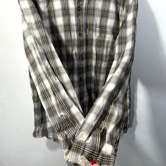 CARHARTT Mens L BUTTON UP LONG SHIRT 100% COTTON Gray Plaid - Picture 5 of 7